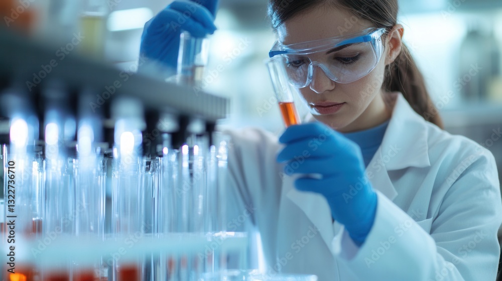 Fototapete scientist in a laboratory conducting experiments with a test tube in a clean and modern environment 