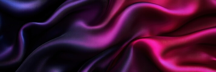 Obraz premium Black dark purple red burgundy maroon magenta pink rose abstract background Curtain. Silk satin fabric. Silky shine glitter. Soft folds wavy line. elegant luxury festive romantic , Wide Banner 