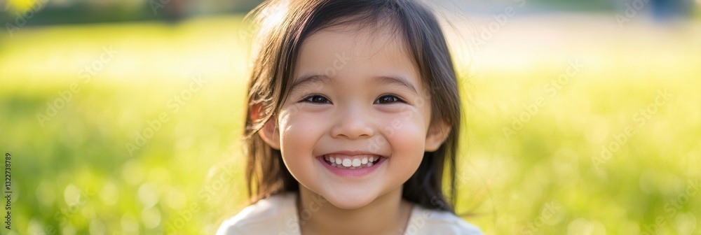 Poster smiling child enjoys a sunny day in the park surrounded by green grass