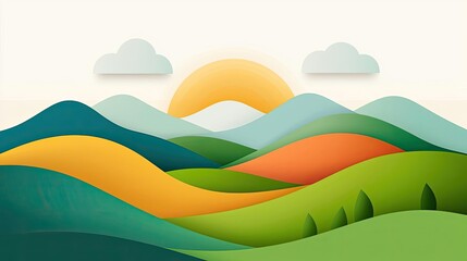 Obraz premium Abstract landscape background concept. Beautiful layered hills under a soft sky at sunrise with gentle colors and serene atmosphere.