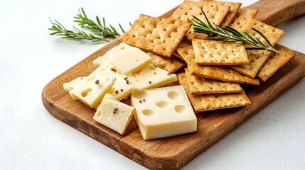 Cheese and Crackers on a Wooden Board