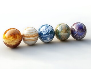 Five Planets Lined Up in a Row Against White Background