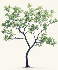Isolated wild pear tree with fresh green foliage on light background