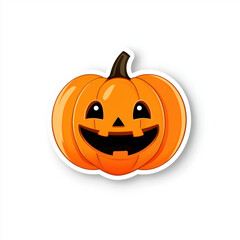 Fototapeta premium cheerful cartoon pumpkin sticker with big smile and carved face, perfect for Halloween decorations and festive themes