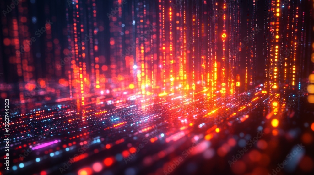 Fototapete Bright light patterns symbolize concepts of quantum computing including qubits, superposition, entanglement, and decoherence, creating an engaging visual experience.