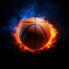 Fototapeta premium basketball surrounded by flames and energy, creating dynamic and intense atmosphere. vibrant colors and motion evoke excitement and passion for sport