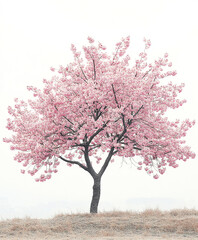 Fototapeta premium majestic cherry blossom tree with delicate pink flowers stands alone