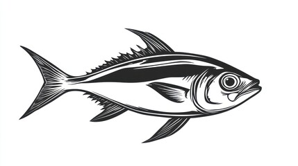 Obraz premium Engraving of a Tuna Fish: A Monochrome Masterpiece