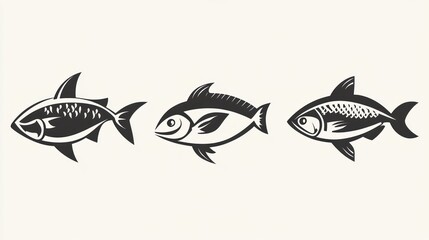 Obraz premium Three Stylish Fish Illustrations: A Collection of Black and White Fish Designs