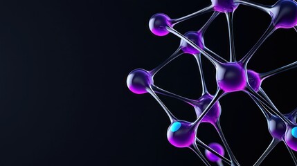 Molecular Network: A visually captivating representation of a molecular network. These vibrant purple spheres and interconnected structures float against a backdrop of darkness.