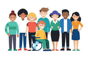 Obraz premium A company of women with children of different ages, different ethnicity, many body shapes, limited mobility