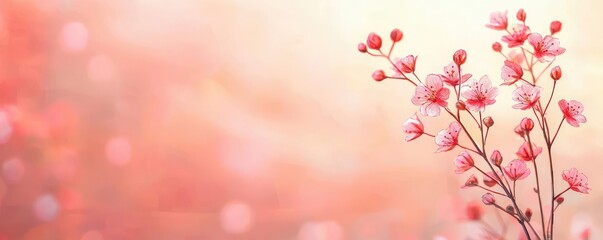 Fototapeta premium Floral illustration abstract background concept. Delicate pink blossoms against a soft, dreamy background evoke tranquility and beauty.