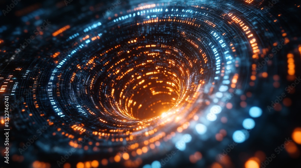 Poster Visual representation of quantum concepts highlighting superposition and entanglement. This digital artwork illustrates energy flows within a quantum environment, showcasing molecular interactions.
