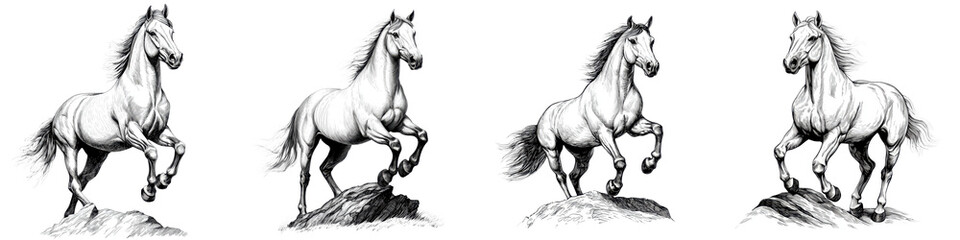 Fototapeta premium Dynamic and energetic showcasing the power grace and freedom of horses galloping running and charging through rugged outdoor landscapes