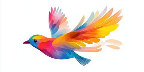 Colorful bird with vibrant feathers in flight, showcasing blend of hues and artistic design. This illustration captures beauty and grace of nature