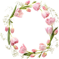 The circle floral frame features delicate, symmetrical designs, ideal for creating a graceful visual display. 