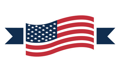american flag ribbon banner, usa patriotic waving flag, stars and stripes vector clipart