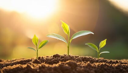 Vibrant Young Plant Sprouting in Sunlight A Rays of Hope Growing in a Sunlit Environment, Emphasizing Green Beginnings and Lush Textures.