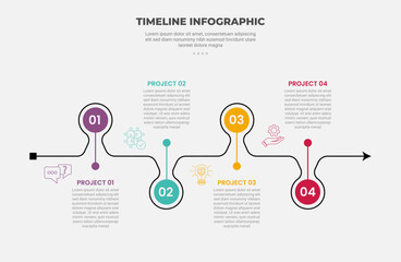 timeline infographic outline style with 4 point template with big circle up and down horizontal for slide presentation