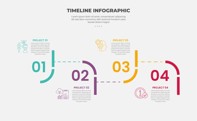 timeline infographic outline style with 4 point template with round edge line up and down and dotted connection for slide presentation