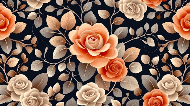 Floral illustration abstract background concept. Beautiful floral pattern featuring vibrant roses on a dark background.
