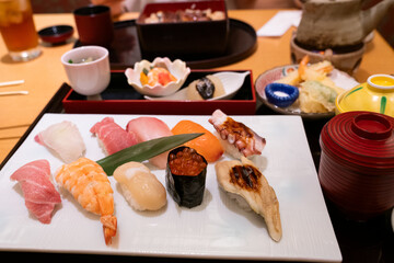 Candid image of sushi on the table