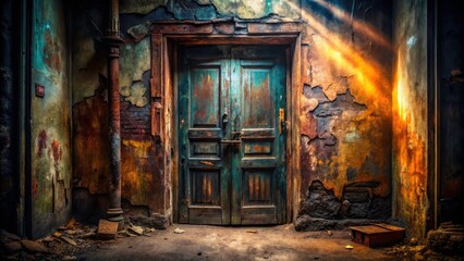 Dark Wooden Door Horror Mystery Suspense Decaying Room - Spooky Old House Photo