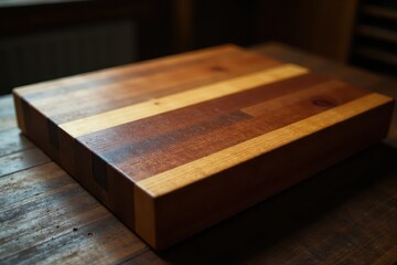 Dark stained end grain, large wooded chopping block, dark, natural