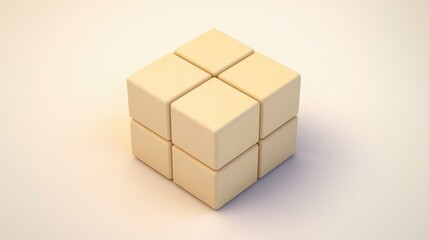 Obraz premium A simple, light-colored cube consisting of smaller cubes, arranged in a three-dimensional structure, showcasing a minimalist design.