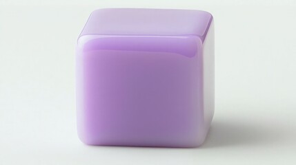 A smooth, glossy purple cube sits against a light background, showcasing a minimalist design and vibrant color.