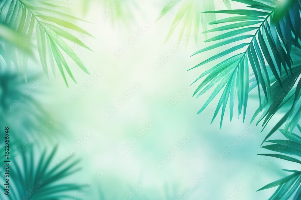 Aufkleber tropical oasis with blurred palm leaves creating a fresh and adventurous atmosphere in vibrant green