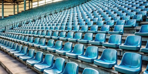 Row upon row of empty plastic stadium seats sit silently in an otherwise vacant arena, the once-thriving space now devoid of life and energy , stillness, silence