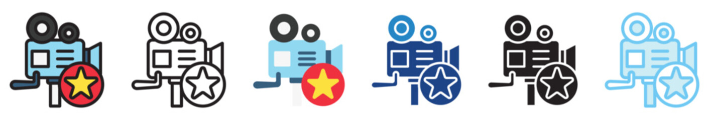 Movie Star multi style, mini illustration icon set. outline, flat, glyph, line color, UI, UX, app and web, digital or print. related to movie, cinema, entertainment.