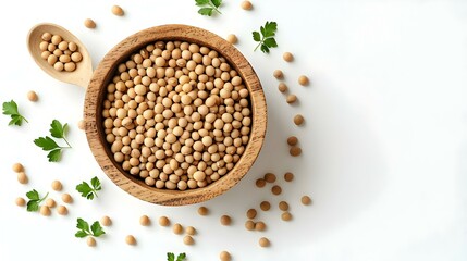 Soybeans in a Wooden Bowl isolated on white background