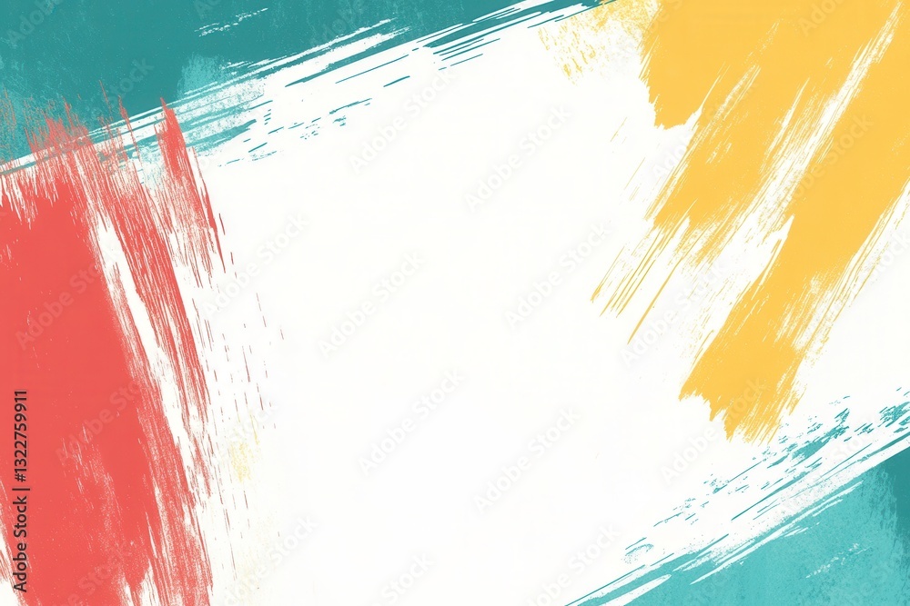 Poster vibrant abstract background with bold paint strokes in teal, yellow, and red for creative design pro
