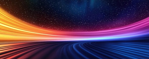 Obraz premium Vibrant color art abstract background concept. Vibrant abstract composition with colorful light trails against a dark starry background.