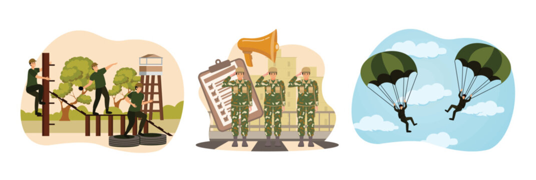 Military camp and training of soldiers. Compulsory military service. Military training.