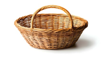 Obraz premium Panier en osier vide artisanal isolé sur fond blanc