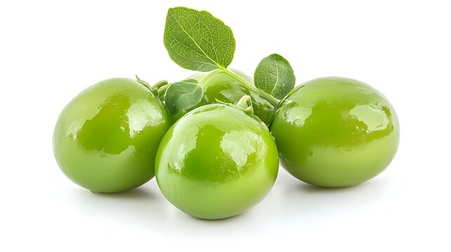 Ciruelas Claudias Verdes Frescas Aisladas Sobre Fondo Blanco. Comida Americana