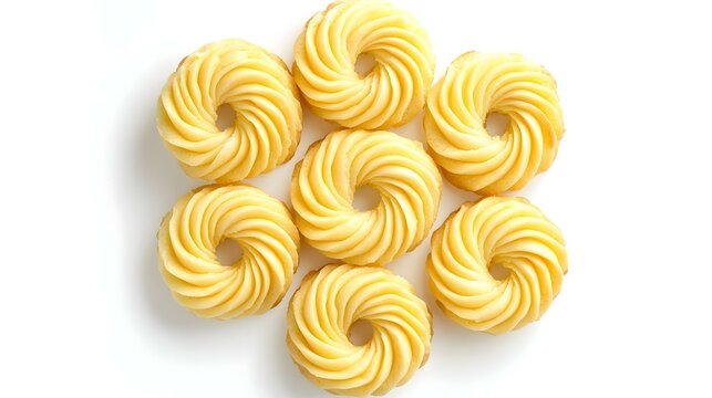 Delicieux biscuits ronds au beurre motif spirale isoles sur fond blanc. Nourriture americaine