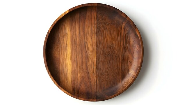Plato de madera redondo vacio aislado sobre fondo blanco Comida americana
