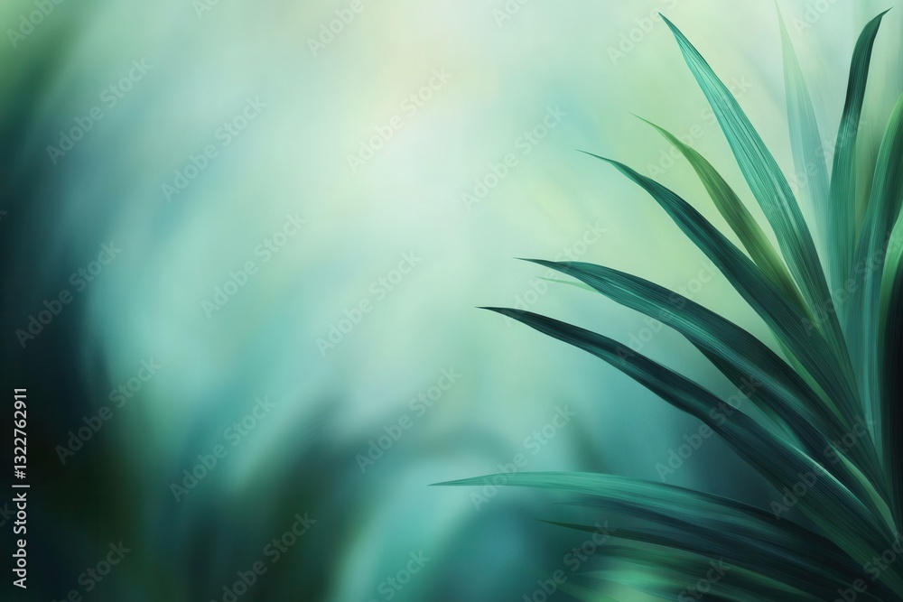 Poster Vibrant tropical leaves create a fresh atmosphere in a lush green and teal background displaying natural beauty