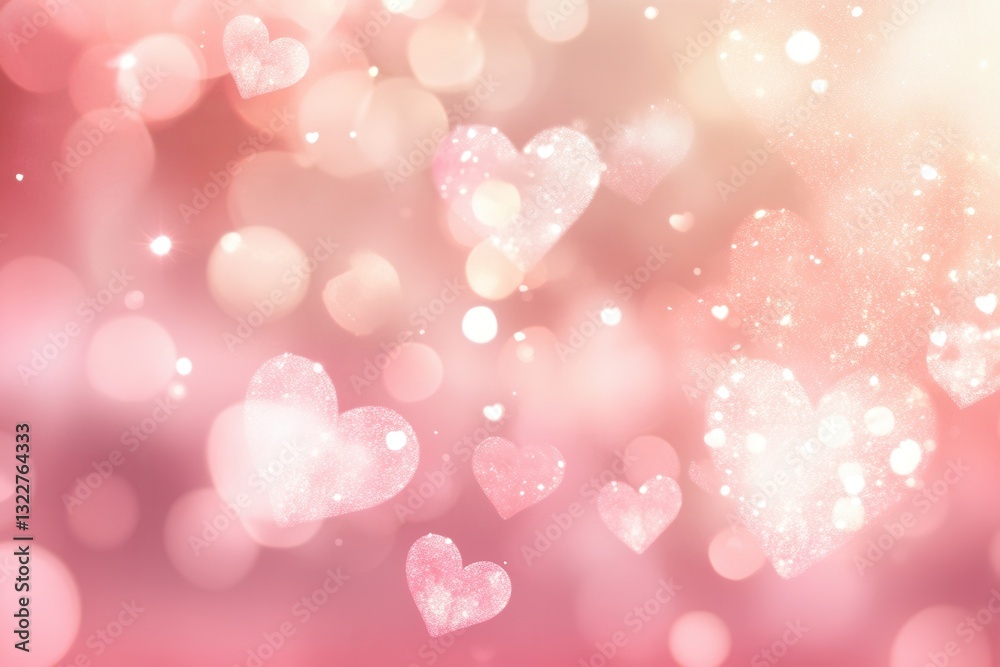 Poster dreamy sky filled with heart-shaped clouds and glowing sparkles evokes a romantic atmosphere
