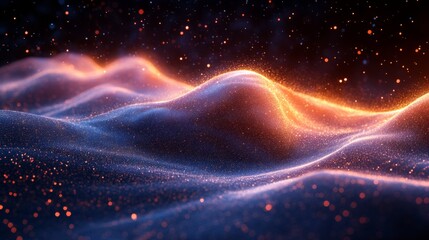 Obraz premium Illuminated waves represent fundamental concepts of quantum mechanics, showcasing superposition and entanglement through dynamic movement and vibrant colors.