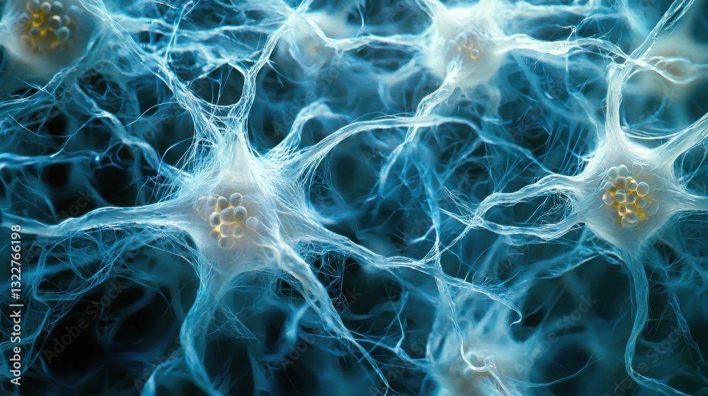Poster intricate network of neurons firing and communicating in a complex brain structure representing neur