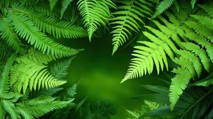 Obraz premium elegant green background, natural green fern layout with copy space and 3d depth