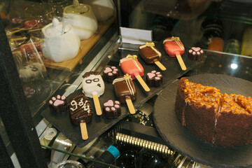 Delicious handmade desserts on display at a local cafe