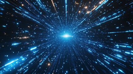 Fototapeta premium Abstract digital art depicting a burst of light and data streams, creating a sense of speed and movement.