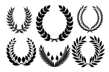 Laurel wreath silhouette collection set isolated on white background. Vector Illustration