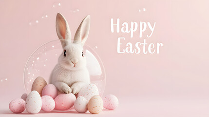 easter, bunny, rabbit, holiday, egg, toy, eggs, animal, spring, celebration, pink, hare, cartoon, decoration, baby, basket, isolated, love, cute, seasonal, card, illustration, gift